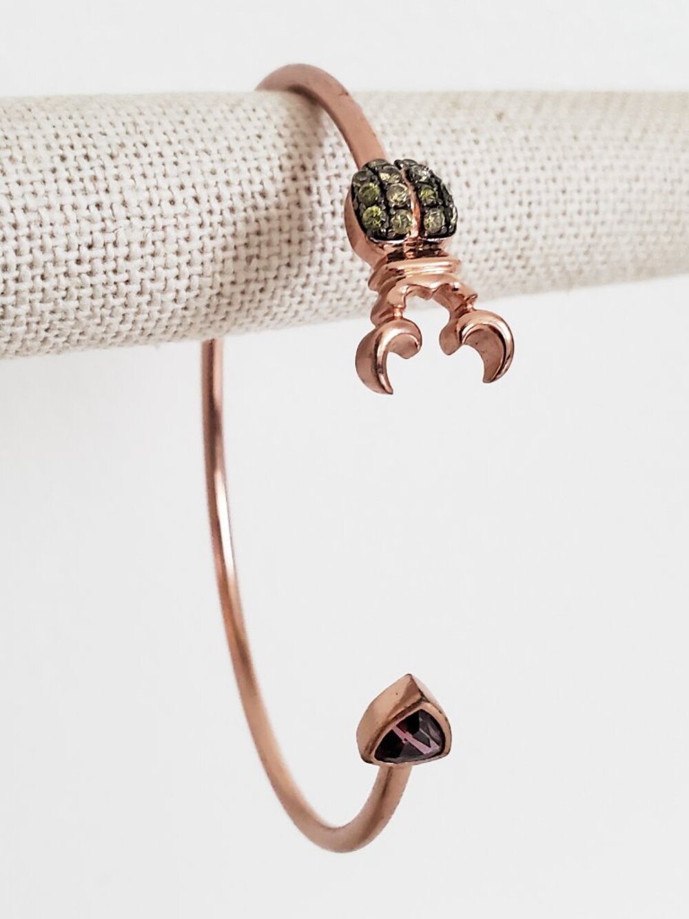 Amethyst Peridot Crystal Beetle Bug Arrow Rose Gold Bracelet Cuff